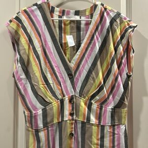 NWT Ann Taylor Loft Striped Button Down Vneck sleeveless Dress Plus size 16T